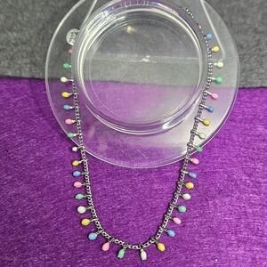 Multicolor Beaded Necklace with Silver Chain